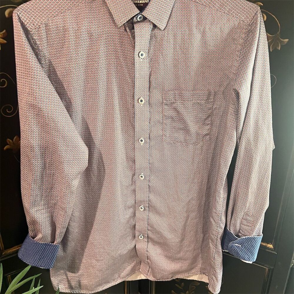 Johnston & Murphy Men's M Geometric Long Sleeve Dress Shirt Multicolor